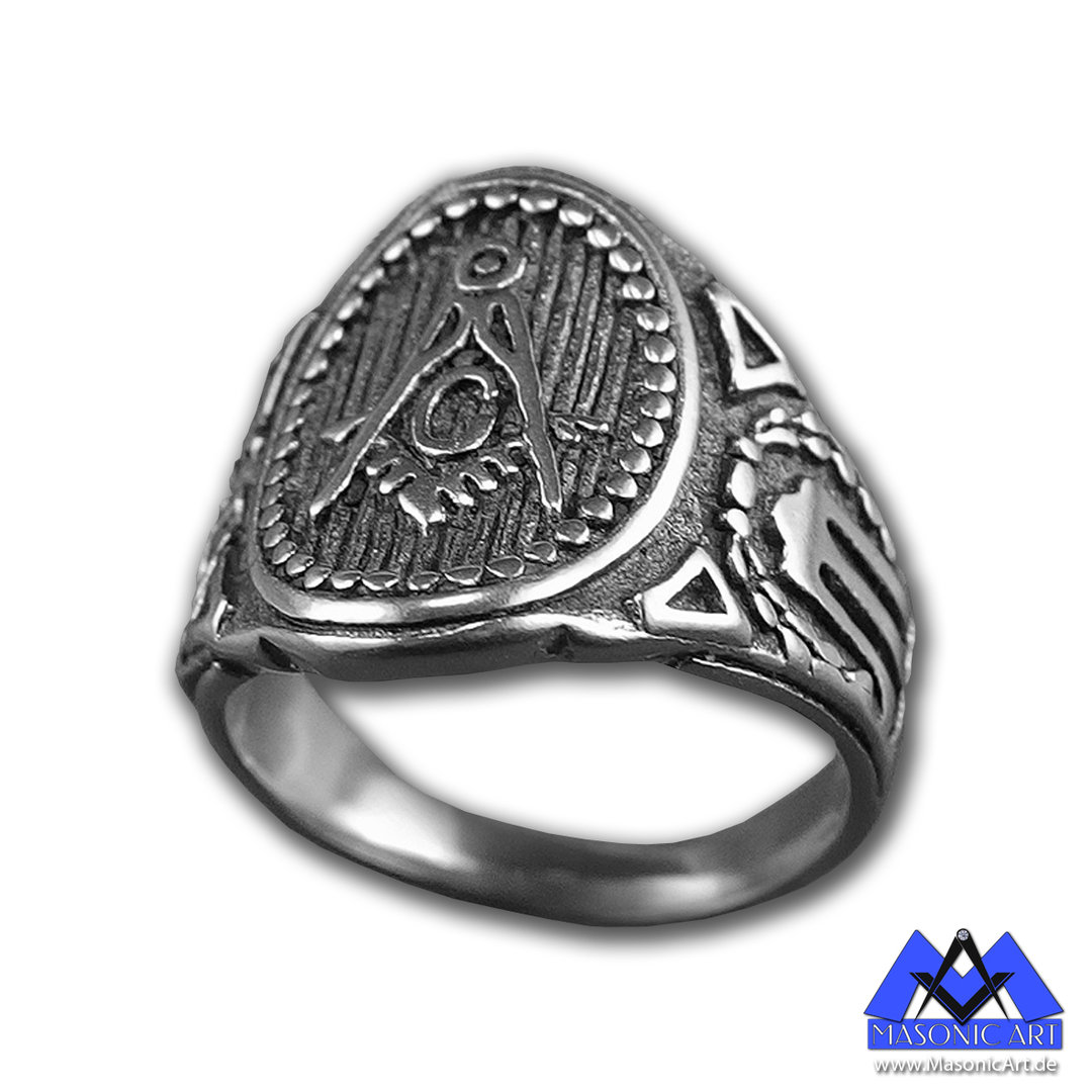 Freimaurer Ring Edelstahl 316L Masonic Illuminati Winkel Zirkel schwarz RE36 