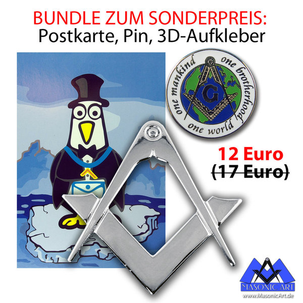 BUNDLE ZUM SONDERPREIS: Postkarte, Pin, Epoxyd-Aufkleber (3D) - SILBER